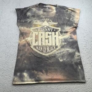 Johnny Cash Shirt Womens Medium Gray Tie Dye Cut Off Sleeveless Man in Black Tee